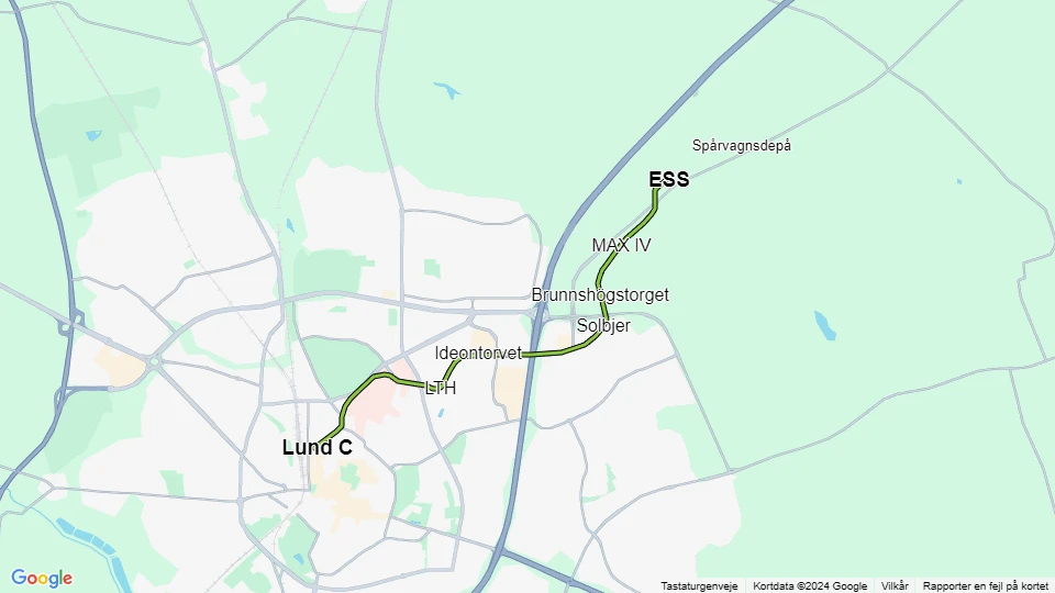 Lunds spårväg Linienkarte