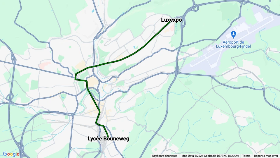 Luxemburg Luxtram: Luxexpo - Lycée Bouneweg Linienkarte