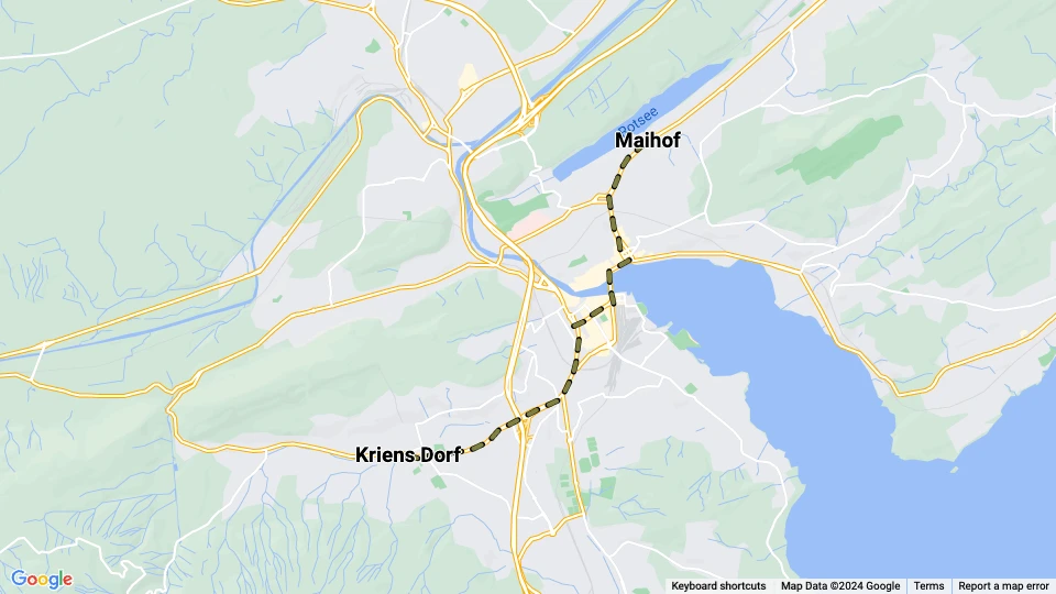 Luzern Straßenbahnlinie 1: Maihof - Kriens Dorf Linienkarte