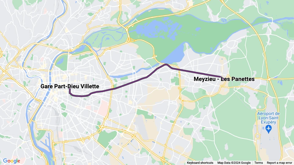 Lyon Straßenbahnlinie T3: Gare Part-Dieu Villette - Meyzieu - Les Panettes Linienkarte