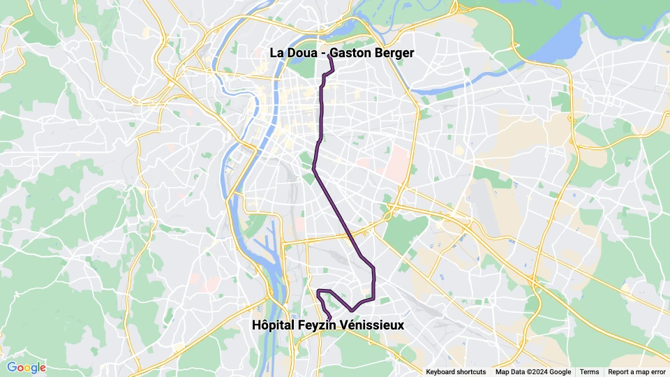 Lyon Straßenbahnlinie T4: La Doua - Gaston Berger - Hôpital Feyzin Vénissieux Linienkarte