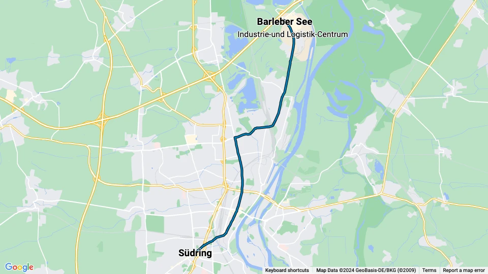 Magdeburg Straßenbahnlinie 10: Südring - Barleber See Linienkarte