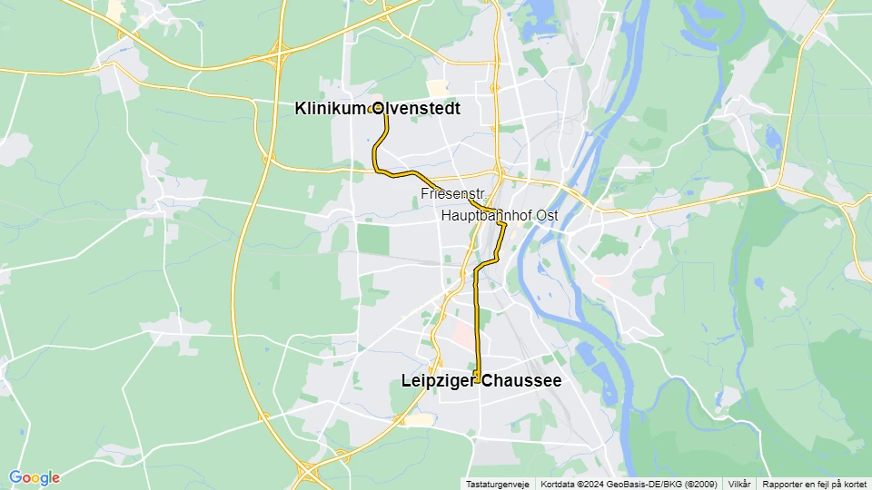 Magdeburg Straßenbahnlinie 3: Klinikum Olvenstedt - Leipziger Chaussee Linienkarte