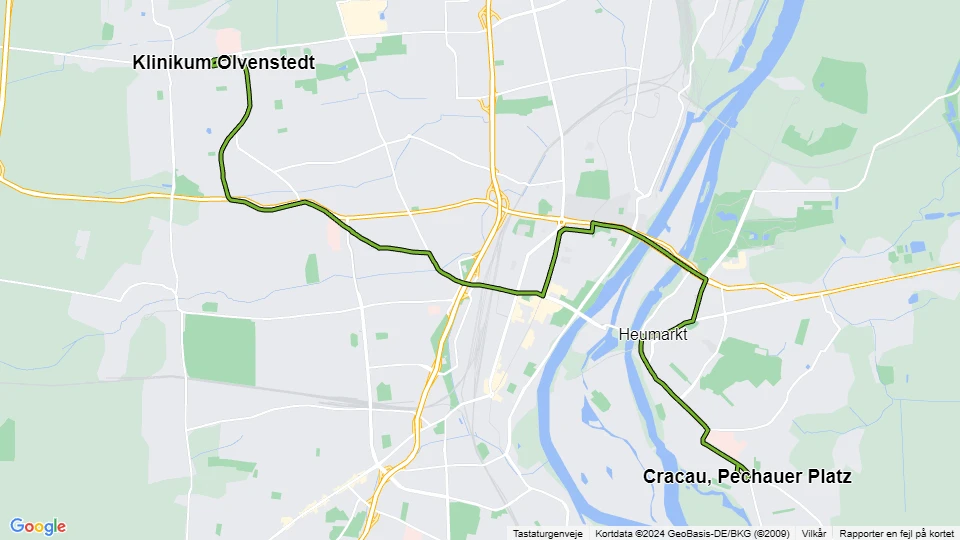 Magdeburg Straßenbahnlinie 4: Klinikum Olvenstedt - Cracau, Pechauer Platz Linienkarte