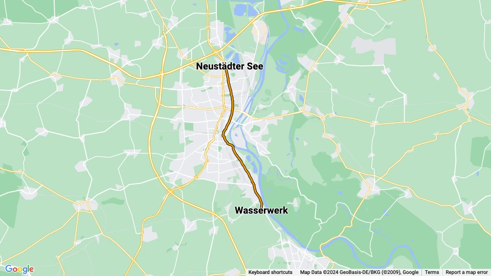 Magdeburg Zusätzliche Linie 8: Wasserwerk - Neustädter See Linienkarte