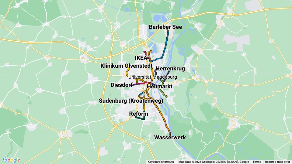 Magdeburger Verkehrsbetriebe (MVB) Linienkarte