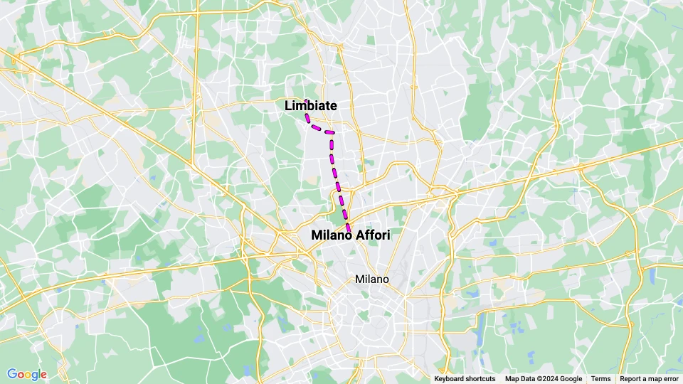 Mailand Regionallinie 179: Milano Affori - Limbiate Linienkarte