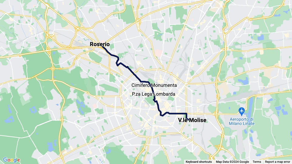 Mailand Straßenbahnlinie 12: Roserio - V.le Molise Linienkarte