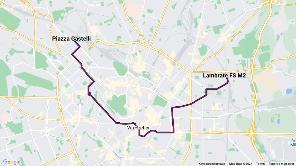 Mailand Straßenbahnlinie 19: Lambrate FS M2 - Piazza Castelli Linienkarte