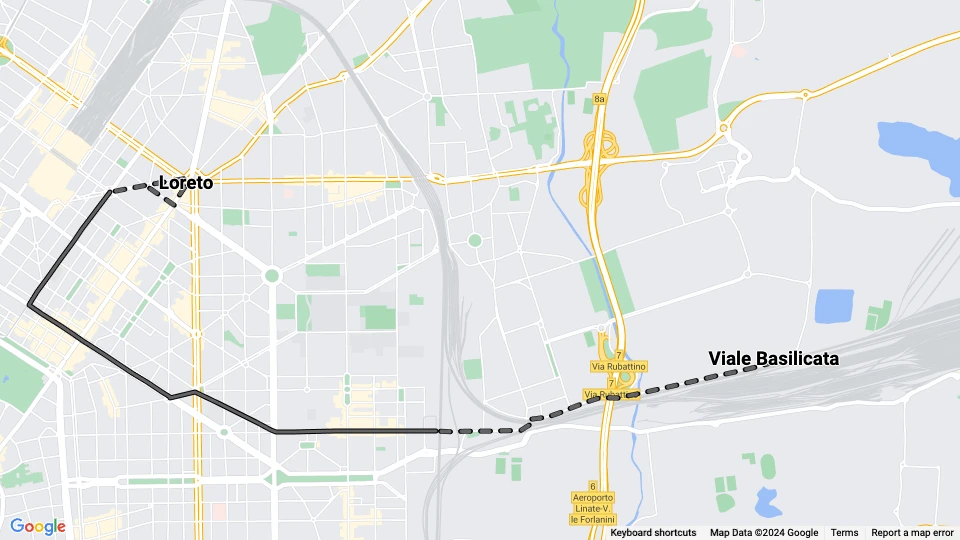 Mailand Straßenbahnlinie 22: Loreto - Viale Basilicata Linienkarte