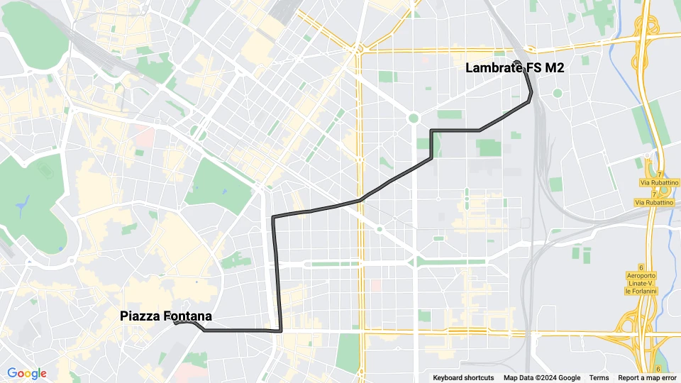 Mailand Straßenbahnlinie 23: Lambrate FS M2 - Piazza Fontana Linienkarte