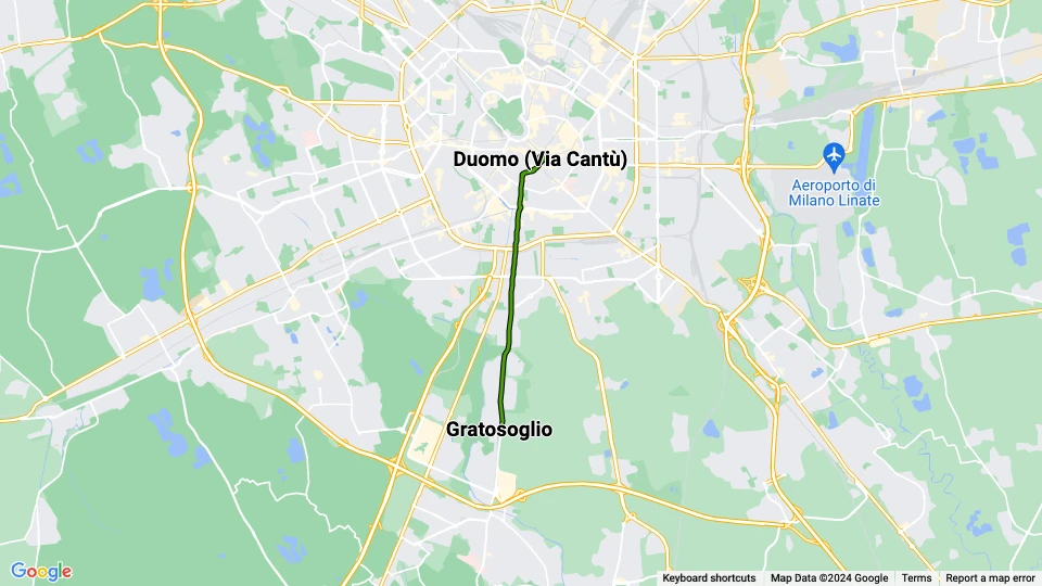 Mailand Straßenbahnlinie 3: Duomo (Via Cantù) - Gratosoglio Linienkarte