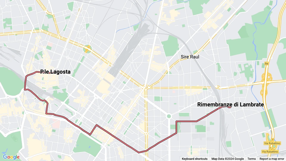 Mailand Straßenbahnlinie 33: P.le Lagosta - Rimembranze di Lambrate Linienkarte