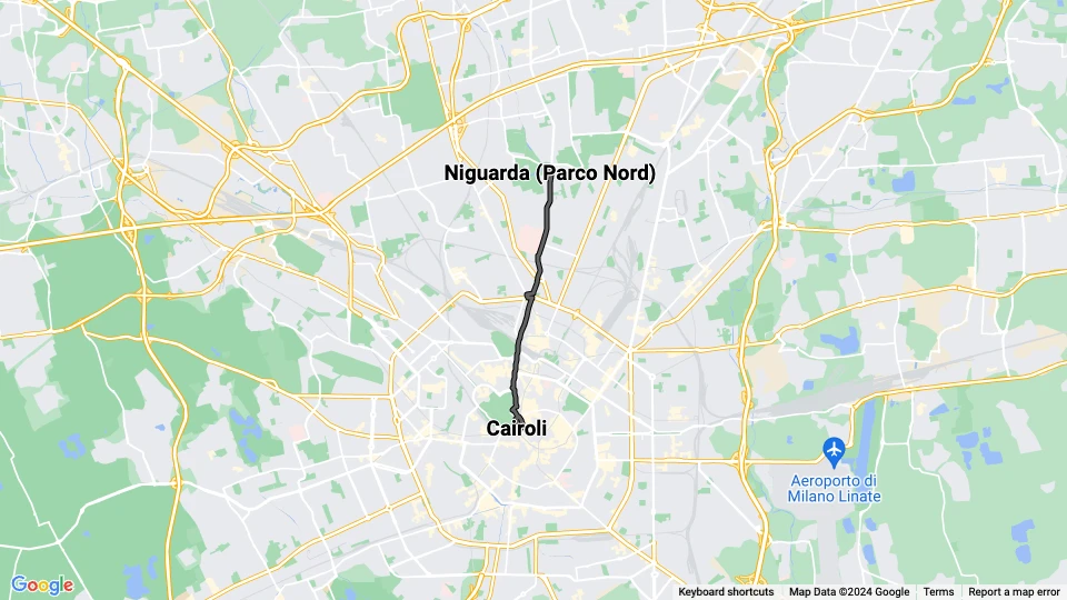 Mailand Straßenbahnlinie 4: Niguarda (Parco Nord) - Cairoli Linienkarte