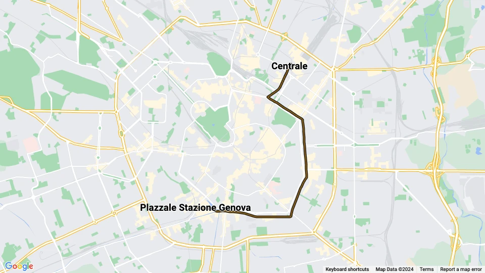 Mailand Straßenbahnlinie 9: Centrale - Plazzale Stazione Genova Linienkarte