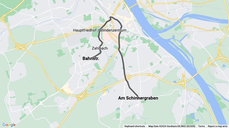 Mainz Straßenbahnlinie 52: Bahnstr. - Am Schinnergraben Linienkarte