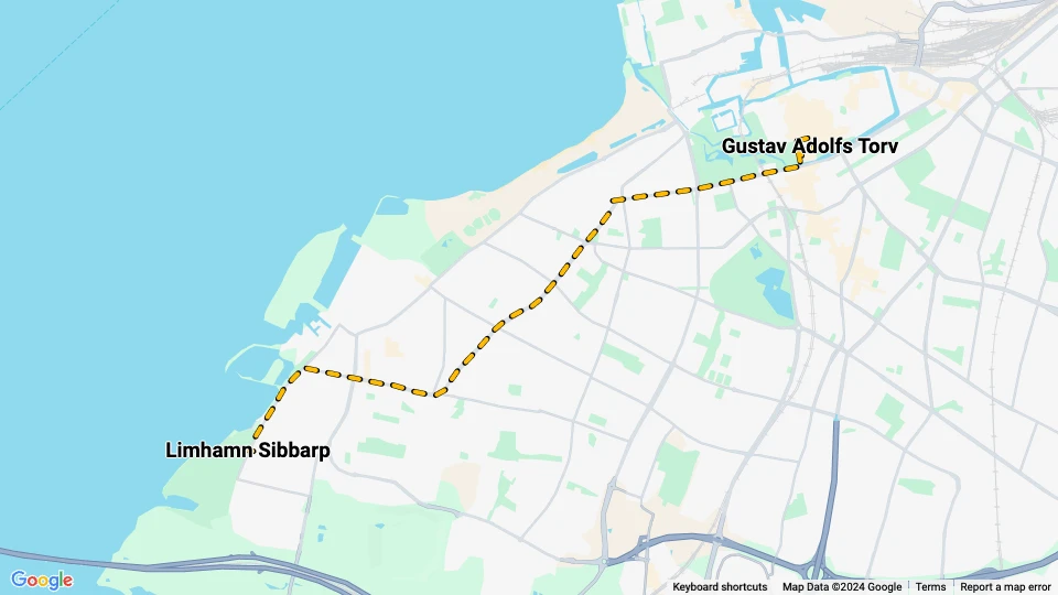 Malmö Straßenbahnlinie 4: Gustav Adolfs Torv - Limhamn Sibbarp Linienkarte