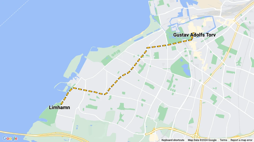 Malmö Straßenbahnlinie 4: Gustav Adolfs Torv - Limhamn Linienkarte