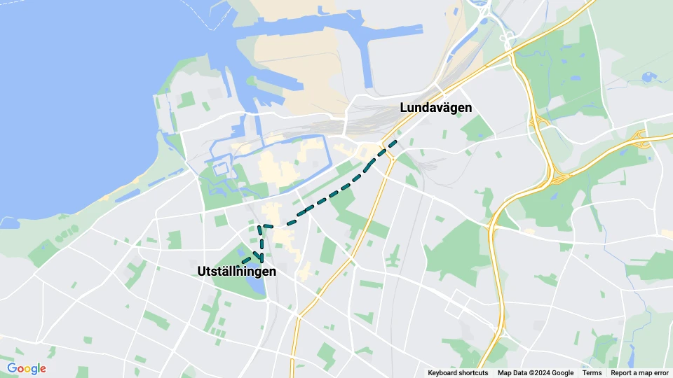 Malmö Veranstaltungslinie X2: Utställningen - Lundavägen Linienkarte