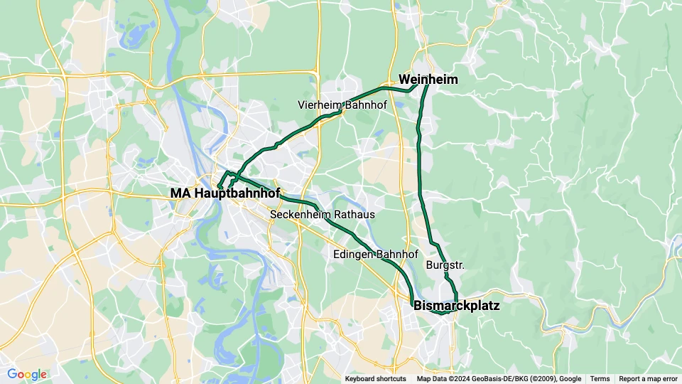 Mannheim Regionallinie 5 Linienkarte