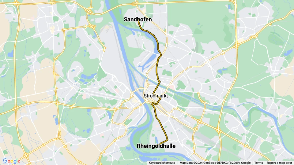 Mannheim Straßenbahnlinie 3: Sandhofen - Rheingoldhalle Linienkarte