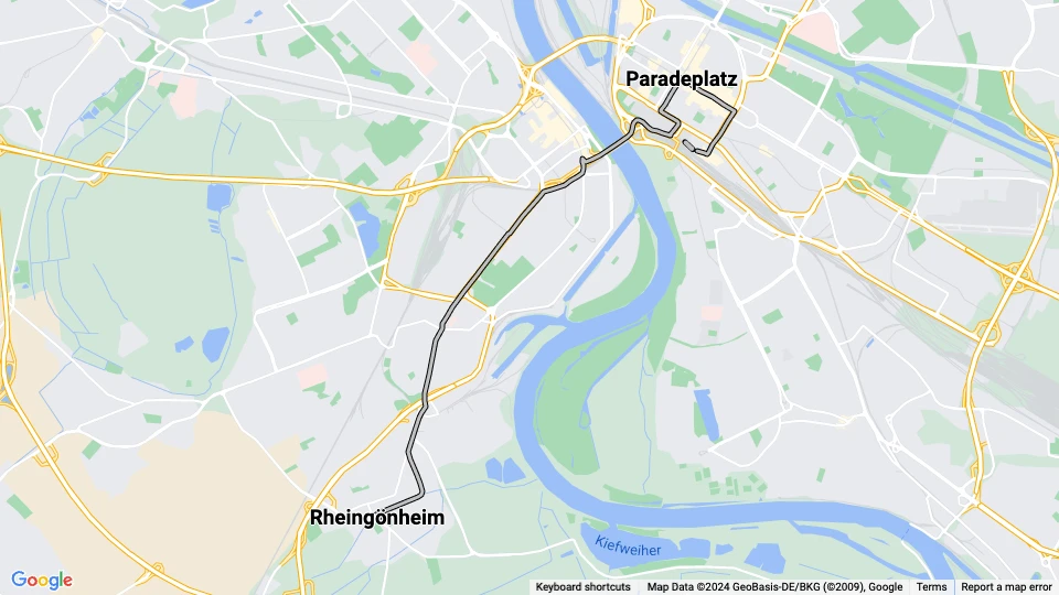 Mannheim Zusätzliche Linie 17: Paradeplatz - Rheingönheim Linienkarte