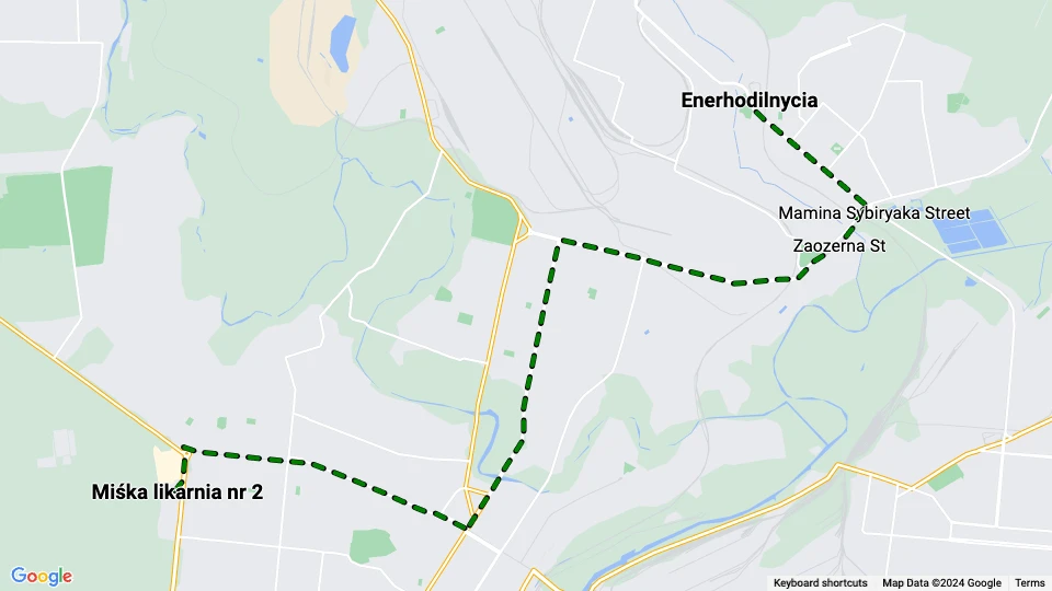 Mariupol Straßenbahnlinie 10: Enerhodilnycia - Miśka likarnia nr 2 Linienkarte