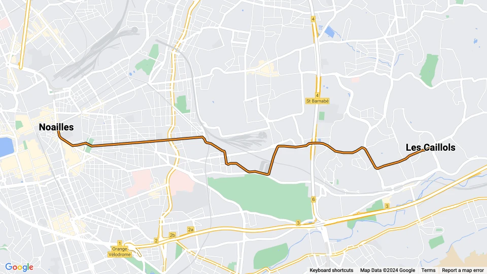 Marseille Straßenbahnlinie T1: Les Caillols - Noailles Linienkarte