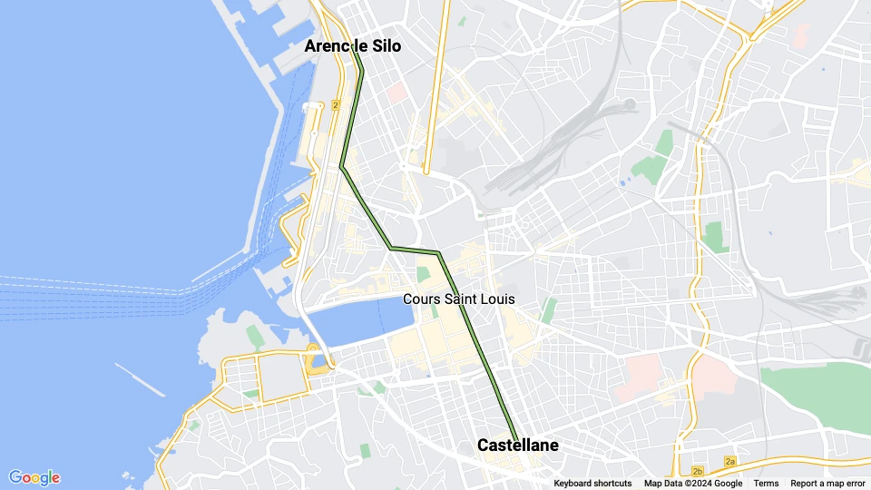 Marseille Straßenbahnlinie T3: Arenc le Silo - Castellane Linienkarte