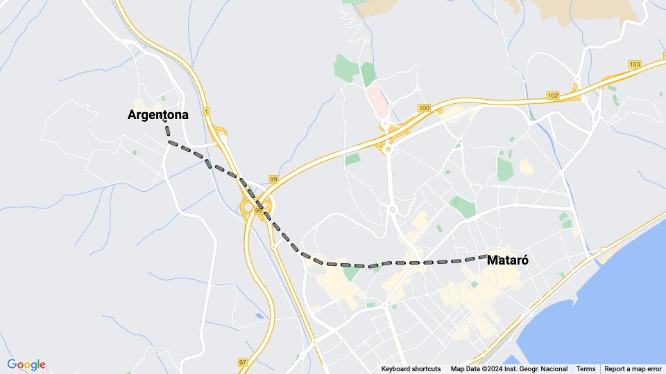 Mataró Tranvía: Mataró - Argentona Linienkarte