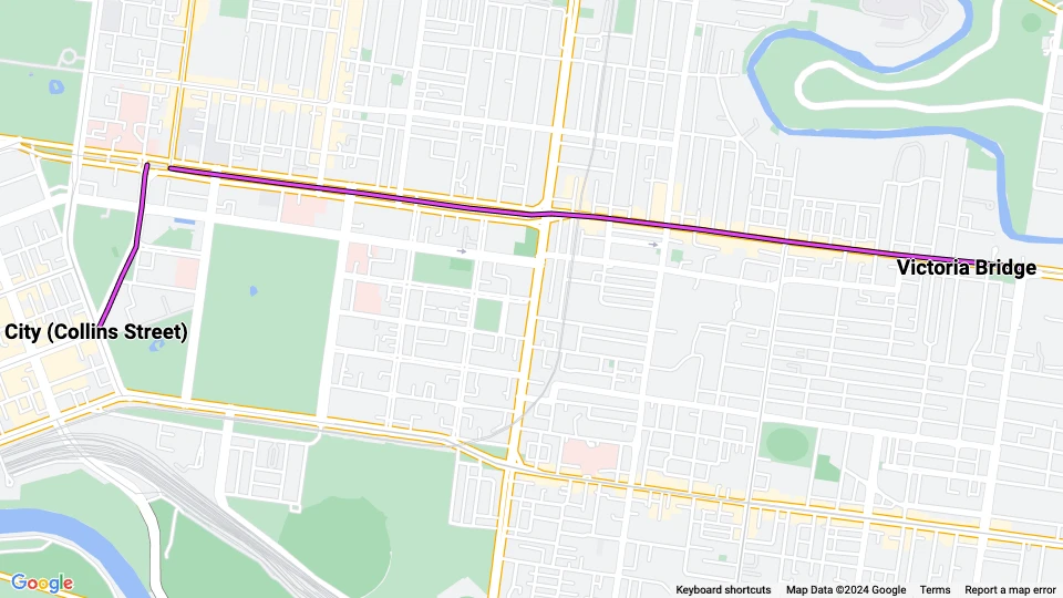 Melbourne Standseilbahn Victoria Bridge Line: Victoria Bridge - City (Collins Street) Linienkarte