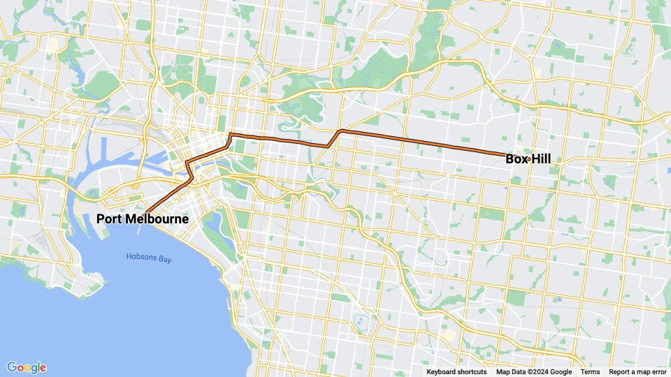 Melbourne Straßenbahnlinie 109): Box Hill - Port Melbourne Linienkarte