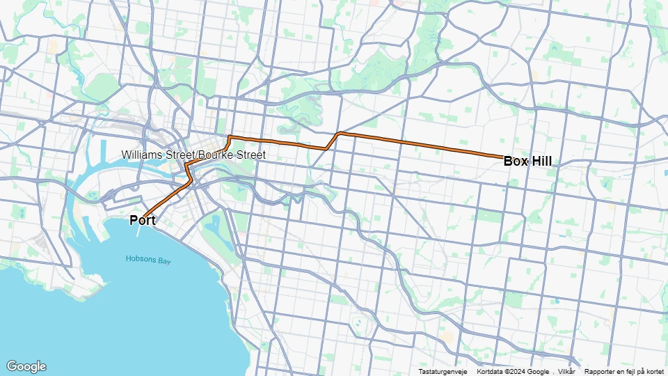 Melbourne Straßenbahnlinie 109): Box Hill - Port Linienkarte