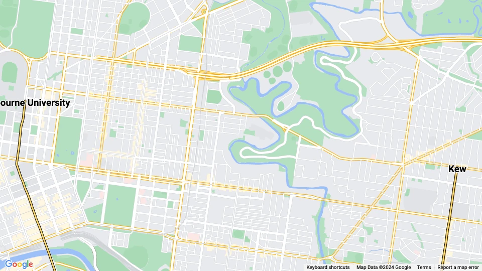 Melbourne Straßenbahnlinie 16: Melbourne University - Kew Linienkarte