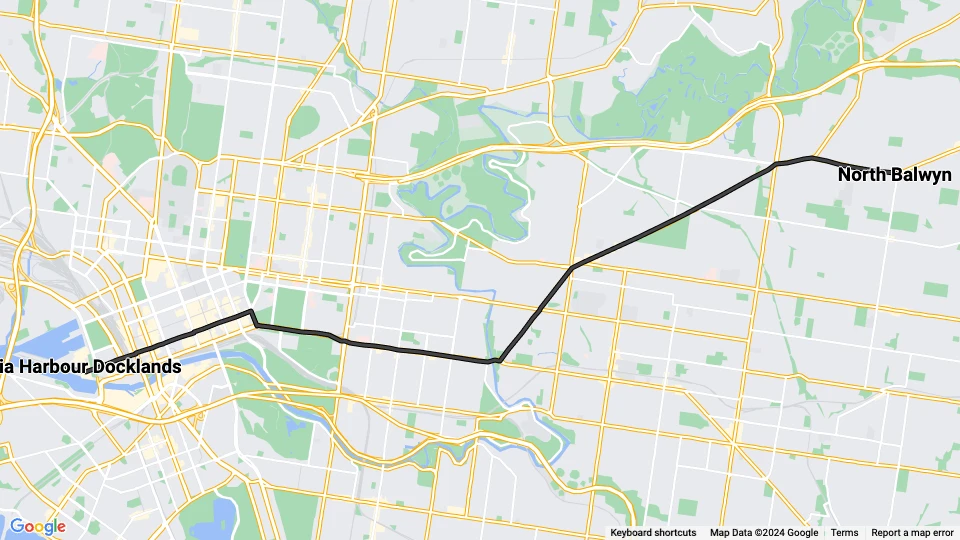 Melbourne Straßenbahnlinie 48: North Balwyn - Victoria Harbour Docklands Linienkarte