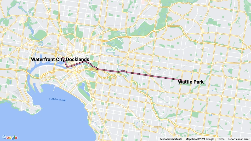 Melbourne Straßenbahnlinie 70: Waterfront City Docklands - Wattle Park Linienkarte