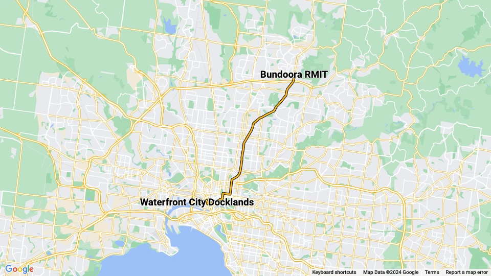 Melbourne Straßenbahnlinie 86): Waterfront City Docklands - Bundoora RMIT Linienkarte