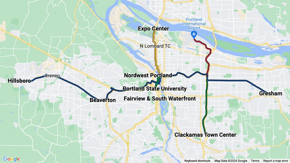 Metropolitan Area Express (MAX) Linienkarte