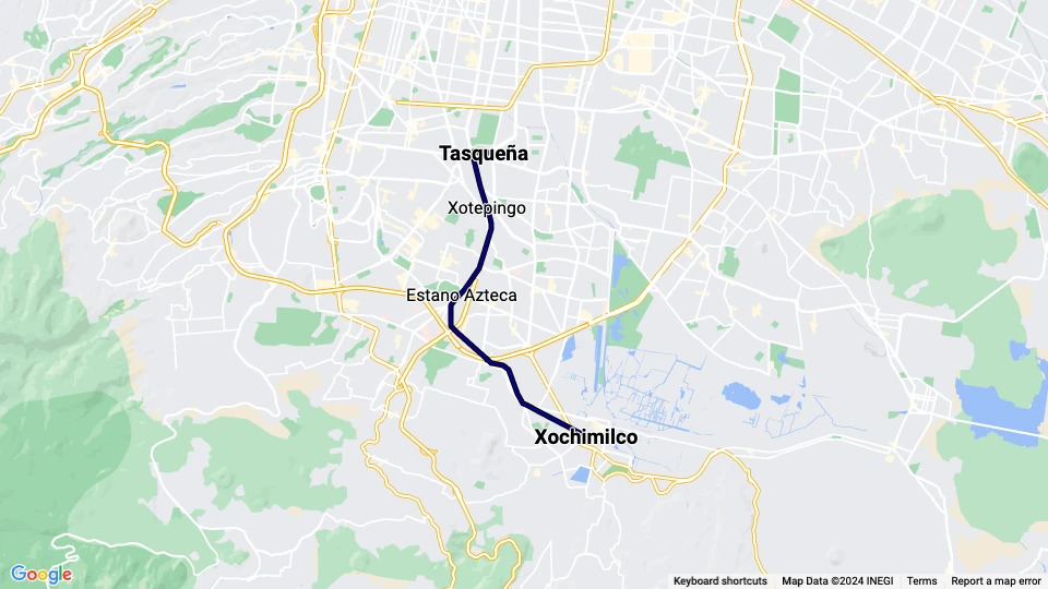 Mexiko-Stadt Straßenbahnlinie Tren Ligero (TL): Tasqueña - Xochimilco Linienkarte