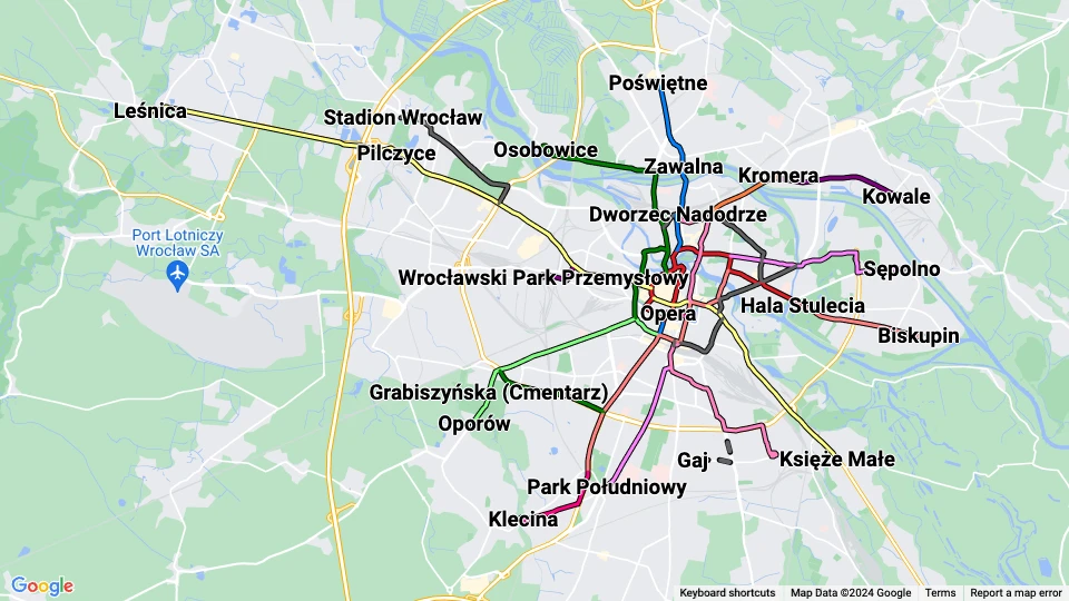 Miejskie Przedsiębiorstwo Komunikacyjne we Wrocławiu (MPK Wrocław) Linienkarte