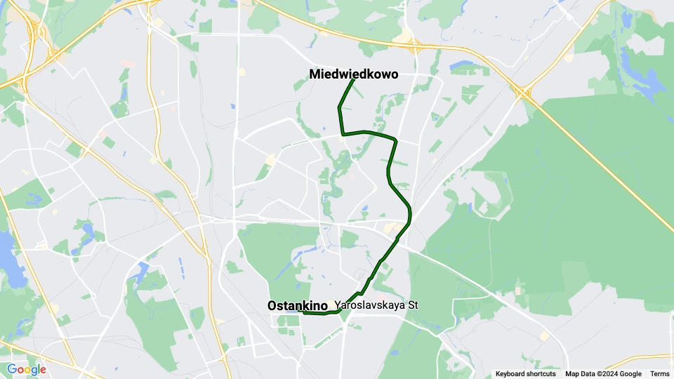 Moskau Straßenbahnlinie 17: Ostankino - Miedwiedkowo Linienkarte