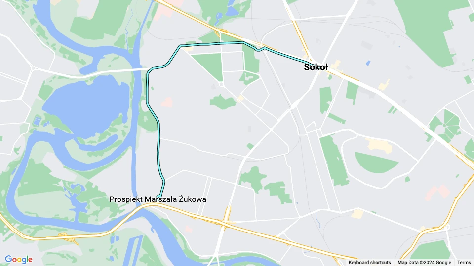 Moskau Straßenbahnlinie 28: Sokoł - Prospiekt Marszała Żukowa Linienkarte