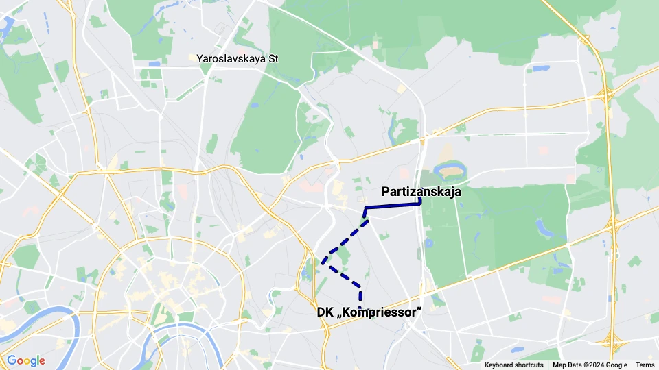 Moskau Straßenbahnlinie 32: Partizanskaja - DK „Kompriessor” Linienkarte