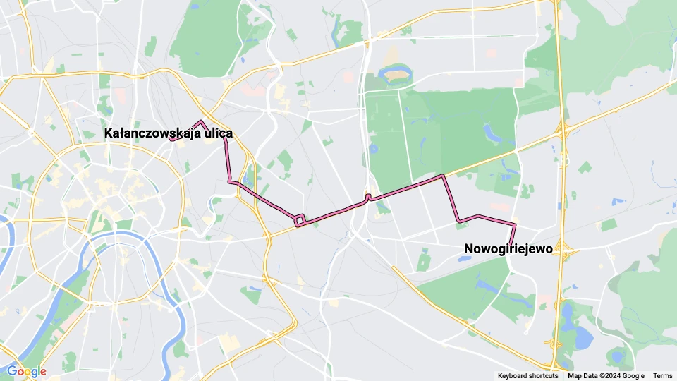 Moskau Straßenbahnlinie 37: Kałanczowskaja ulica - Nowogiriejewo Linienkarte