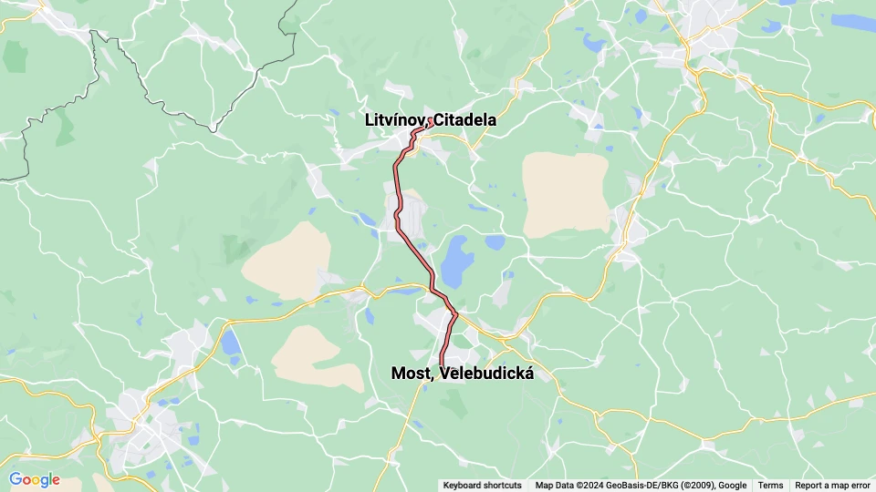 Most Zusätzliche Linie 1: Litvínov, Citadela - Most, Velebudická Linienkarte