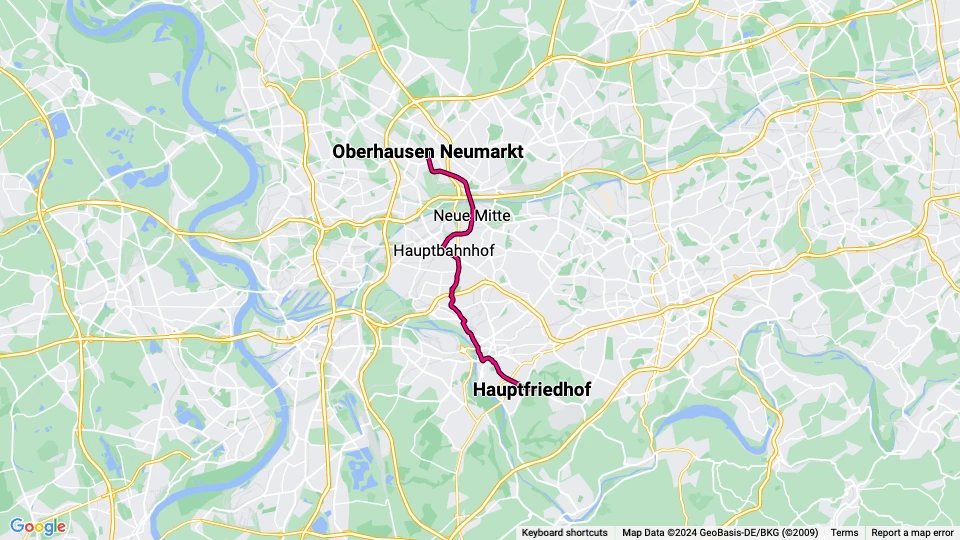 Mülheim an der Ruhr Regionallinie 112: Hauptfriedhof - Oberhausen Neumarkt Linienkarte