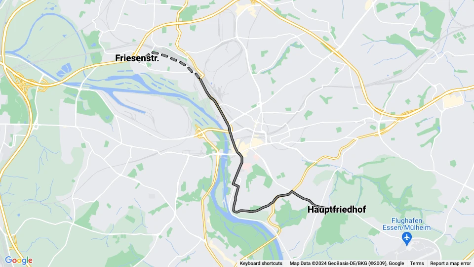 Mülheim an der Ruhr Straßenbahnlinie 110: Hauptfriedhof - Friesenstr. Linienkarte