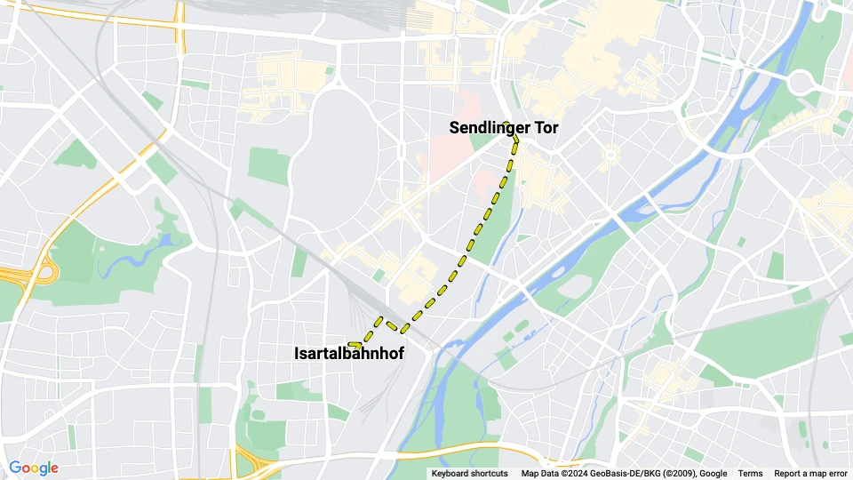 München Straßenbahnlinie 10: Sendlinger Tor - Isartalbahnhof Linienkarte