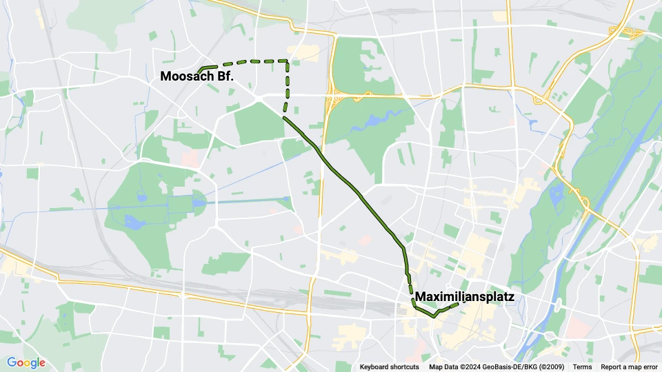 München Straßenbahnlinie 11: Maximiliansplatz - Moosach Bf. Linienkarte