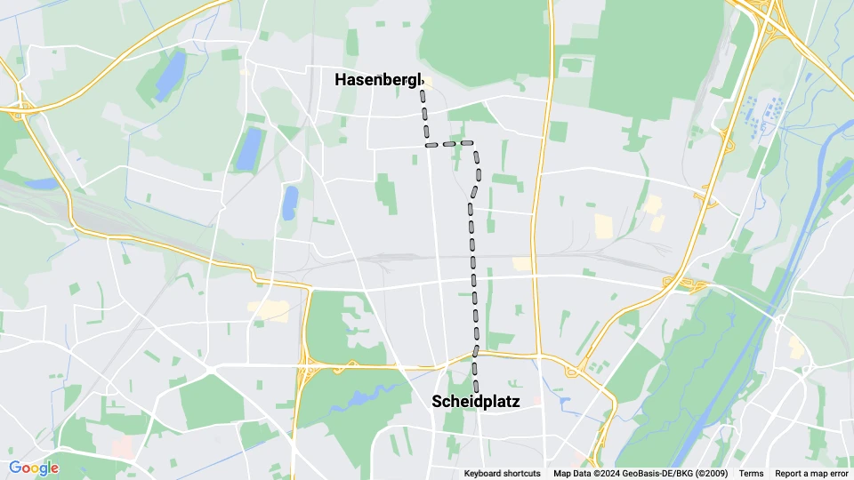 München Straßenbahnlinie 13: Scheidplatz - Hasenberg Linienkarte